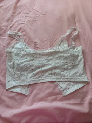 White Lace Bralette Crop Top Size M thumbnail 2