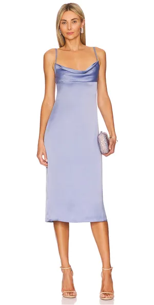 WeWoreWhat Cowl Midi Slip Dress Satin Charmeuse Slate Blue Classic US 0 NWT thumbnail 1
