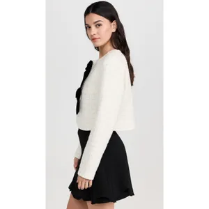 Line & Dot Kinzie Top, ivory cropped tweed jacket. Bow Detail Cropped Wool Poly thumbnail 4
