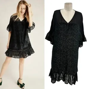 Anthropologie Amadi Lucinda Dress‎ Textured Dot Metallic Black Green Size Large thumbnail 2