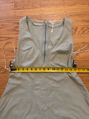 Free People Teresa Sleeveless V-Neck Olive Green Washed Sage Mini Dress Size L thumbnail 6
