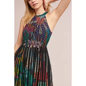 Anthropologie‎ GEISHA DESIGNS Kalinka Maxi Dress Halter Embellished Clip Dot 0 thumbnail 5