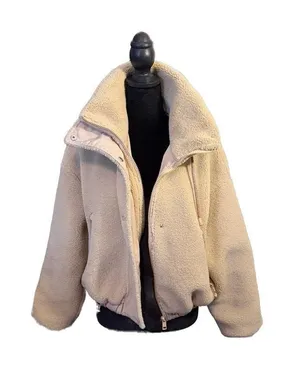Zara Cream Faux Shearling Sherpa High Neck Zip Up Jacket Size S thumbnail 1