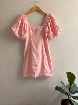 NEW SNDYS everyday Tuscany Dress Pink Puff Sleeve Mini Dress size small thumbnail 5