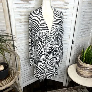 PRINCESS POLLY Women's 10 Marty Long Sleeve Faux Wrap Mini Dress Zebra Belted thumbnail 4