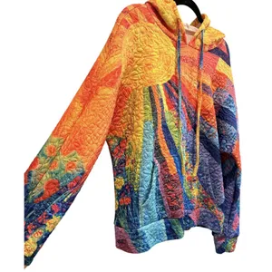 Women’s Sunshine Multicolor Quilted Patchwork Pullover Hoodie Boho Sun Ray XL thumbnail 5
