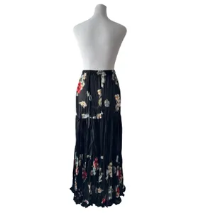 Vintage ‘90s Delah McKay Black Floral Print Semi-Sheer Tiered A-Line Maxi Skirt thumbnail 8