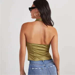 Eliza olive green satin halter top never worn thumbnail 2