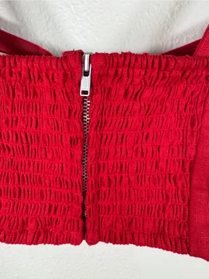 Reformation Red Santana Linen Two Piece Set Womens 8 Midi Skirt Corset Top thumbnail 15
