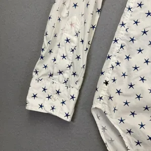 Frank & Eileen Barry White Navy Blue Star Print Cotton Button Down Shirt Small thumbnail 4