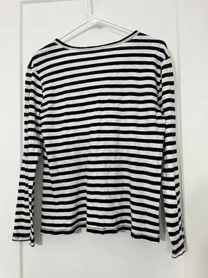 Madewell Small Black & White Striped "Mwah" Embroidered Long-Sleeve Top thumbnail 3
