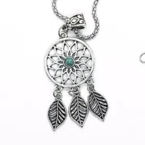 Boutique Silver Turquoise Dreamcatcher Feather Boho Necklace thumbnail 3