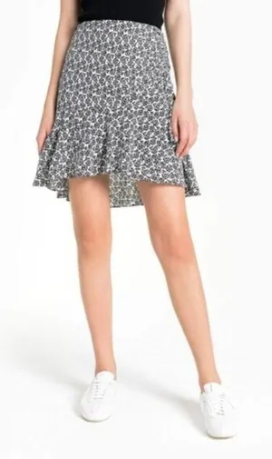 ALC Frank Womens Farrow Silk Floral Flounce Skirt Size 2 Black‎ White Feminine Fairy thumbnail 1