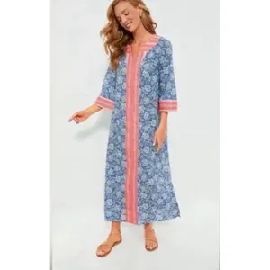 NEW Tuckernuck Blue Chintz Maxi Abstract Caftan Size Medium thumbnail 2
