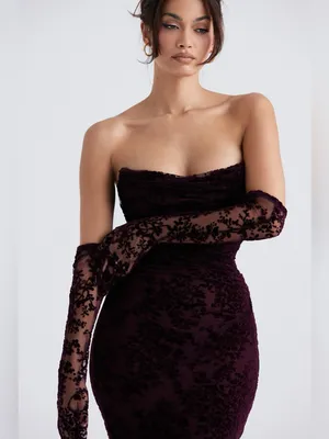 House of CB Isadora Black Cherry Devore Corset Dress XS thumbnail 4