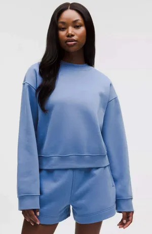 lululemon Sweatshirt Womens Softstreme Perfectly Oversized Cropped Crew 10 Blue‎ thumbnail 1