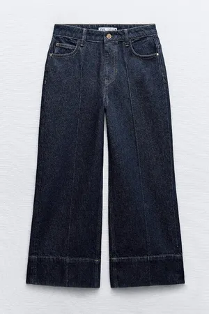 NWT ZARA Wide Leg Front Central Seam Dark Blue Women’s Jeans thumbnail 1