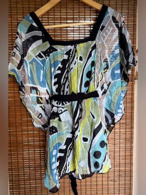 Vintage Lola P Y2K Abstract Belted Split Sleeve Tunic Top Small thumbnail 7
