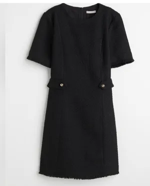 H&M Women's Tweed Round Neck Short Sleeves Work Elegant Casual A-line Midi Dress thumbnail 2