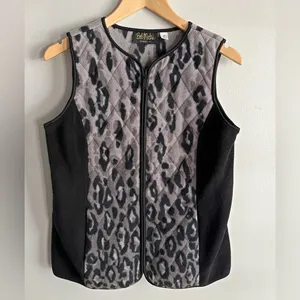 Bob Mackie Leopard Print Vest XS Black Gray Animal Print Zip Up Y2K thumbnail 2