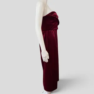 Express Velvet Strapless Midi Dress M Burgundy Draped Sweetheart Cocktail thumbnail 4
