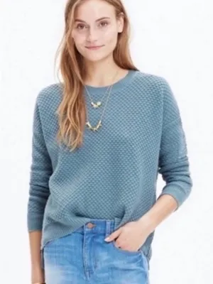 Madewell Landmark Side-Zip Sweater Medium Blue Teal Textured Knit thumbnail 1