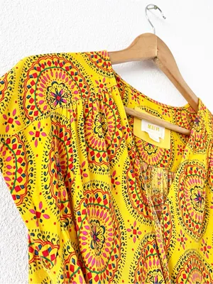 Anthropologie Maeve Yellow Multicolor Boho Wrap Tie Resortwear V-Neck Blouse Top thumbnail 5