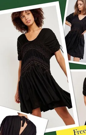 Free People black rainbow smocked dress boho Small thumbnail 1