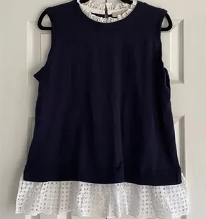 Loft Navy Blue & White Lace Ruffle Sweater Vest thumbnail 1