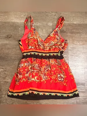 Vintage RubberDucky Red Paisley V-Neck Ladies Top thumbnail 3
