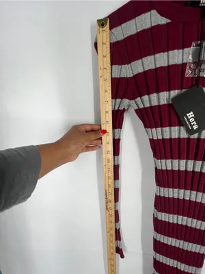 Hera‎ Collection Striped Ribbed Knit Top - Burgundy & Light Gray thumbnail 8