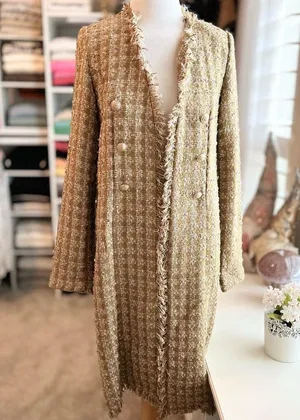 Elie Tahari Metallic Gold Tweed Long Coat Size Small NWT thumbnail 2