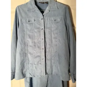 Ladies Club 2pc Baby Blue‎ Suede Pants Set Women's Size Large thumbnail 2