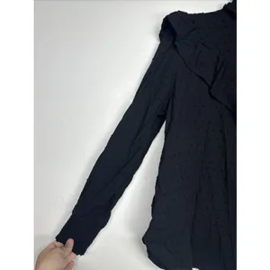 Loft Black Swiss Dot Ruffle Trim Long Balloon Sleeve Blouse Regencycore Size M thumbnail 2