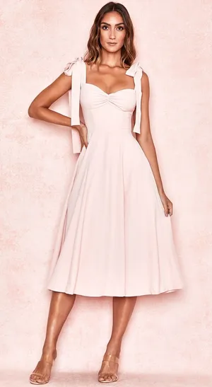 NWOT HOUSE OF CB 'Alicia' Blush Pink Midi Sundress XS thumbnail 1
