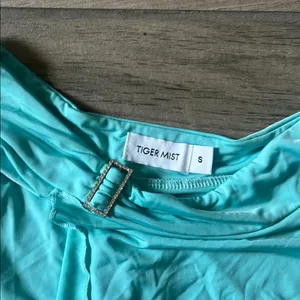 Tiger Mist Blue teal Ruffled Mini Skirt thumbnail 6