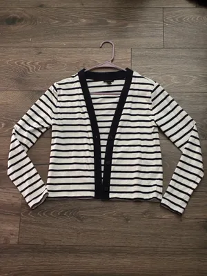 Ann Taylor Striped V-Neck Button Cardigan | Petite XXSP thumbnail 2