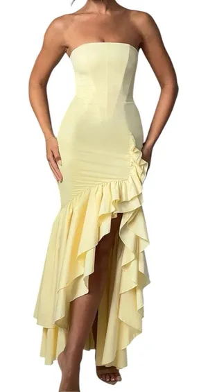NWT Babyboo Angelina Maxi Dress Lemon Yellow Size Small thumbnail 1