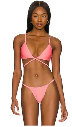 Monday Swimwear St.martin Bikini Top Bottom Set Textured in Azalea Pink size P/S thumbnail 1
