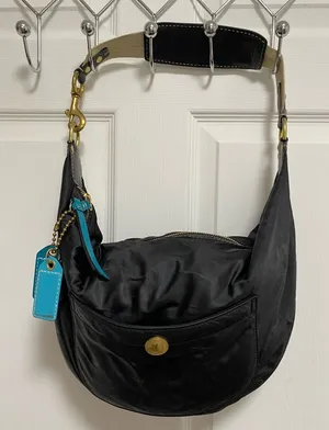 Coach Vintage Black Hobo Bag with Gold Accents thumbnail 1