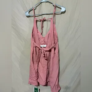 Halara V Neck Tie Pocket Mini Linen-Feel Dress thumbnail 4