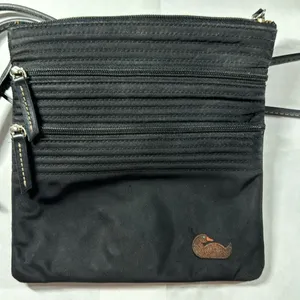 Dooney & Bourke North South Triple Zip Crossbody Purse Nylon Black Pink Duck thumbnail 2