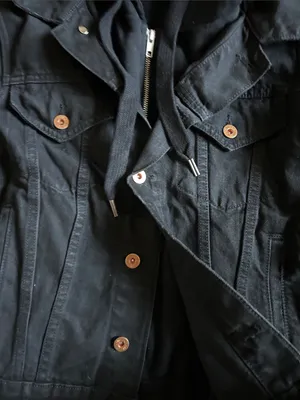 NSF Black Hooded Jean Jacket with Button Details thumbnail 3
