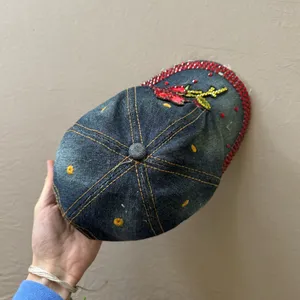 Grunge Y2K Bedazzled Distressed Denim Baseball Cap Blue thumbnail 2