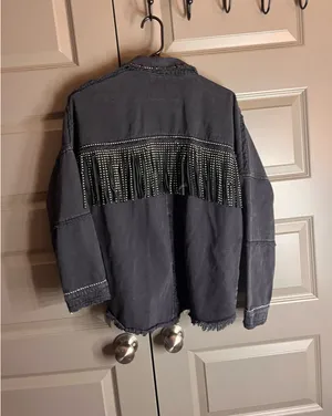 ZARA Black Fringe Jacket Denim thumbnail 3