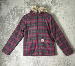 Carhartt Women’s Camden Plaid Wool Blend Quilted Jacket Faux Fur Hood XS thumbnail 1