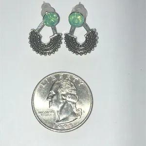 Silver Tone and Green CZ Boho Earrings thumbnail 2