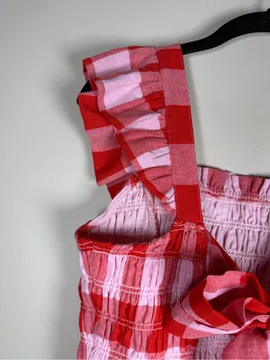 English Factory Gingham Smocked Ruffle Crop Top sz M thumbnail 7