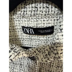 Zara Women's Black/White Tweed Pattern Button Front Collared Pocket Jacket, XS thumbnail 9