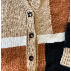 Lush Womens Multicolor Colorblock Knit Cardigan Sweater Button Front Relaxed Fit thumbnail 6